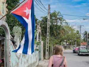 woman near flag